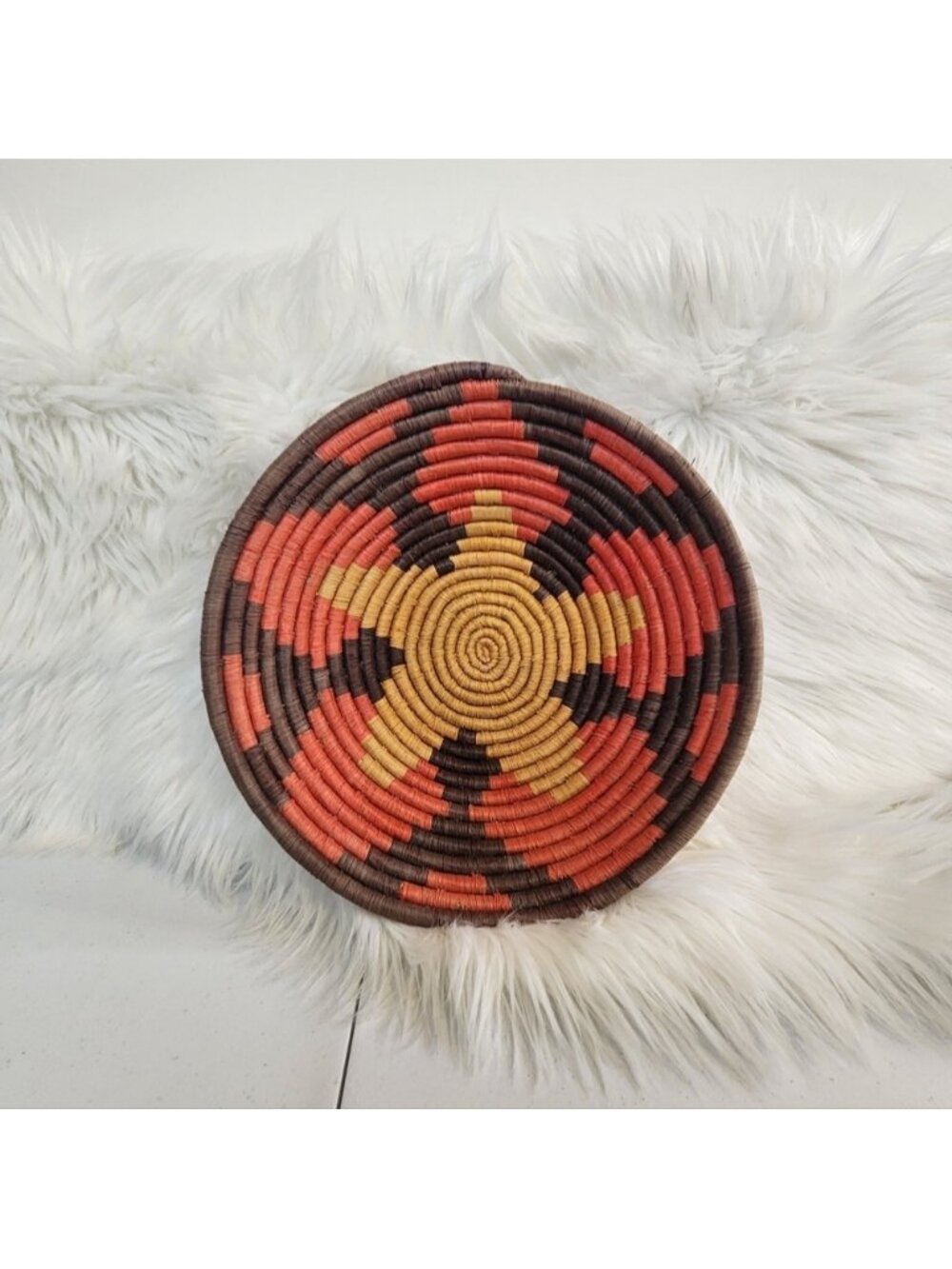 Vintage Quality Handwoven Thickcoil Star Batoro Raffia Basket Bowl 11" Pink Boho
